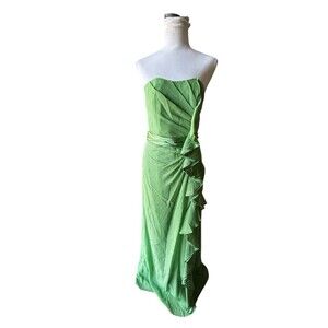 David’s Bridal Crinkle Chiffon Green Fairycore Gown Ruffle Formal Strapless Sz 4
